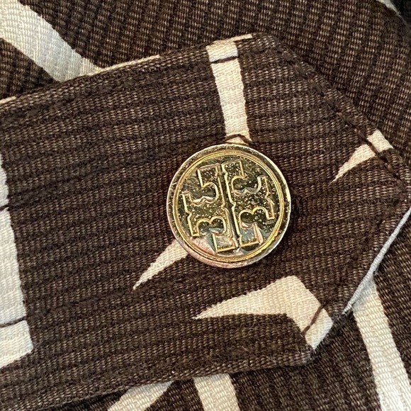 Tory Burch Brown Shift Dress White Leaf Print Sleeveless Corduroy Dress Size 6 - Picture 7 of 11